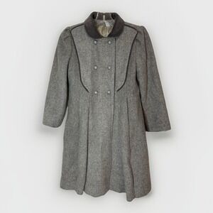Rothschild Girls Gray Wool Dress Coat Velvet Collar Vintage USA 8 10
